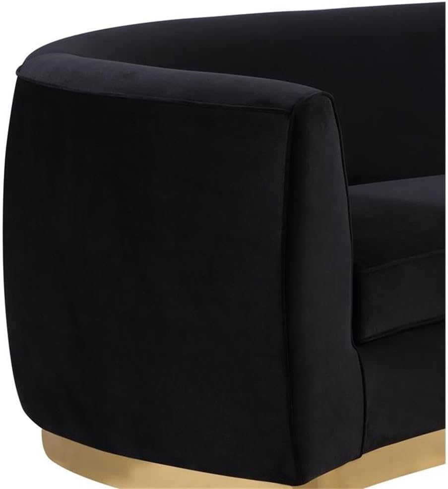Meridian Furniture Julian Collection Modern | Contemporary Velvet Upholstered Loveseat with Stainless Steel Base in Rich Gold Finish, Black, 70" W x 34" D x 28" H