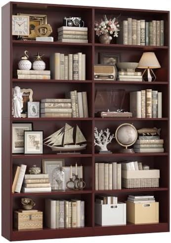 Bookshelf Tall Bookcase, 6-Tier Double Wide Bookshelves, White | Freestanding Display Storage Shelves, Tall and Large Book Shelves for Home Decor Bedroom, Living Room, Home Office, Library