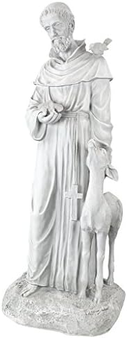 Design Toscano Francis of Assisi Blessing Religious Garden Decor Statue with Bird Bath Feeder, 19 inches Tall, Cast Stone Resin, Gray Stone Finish