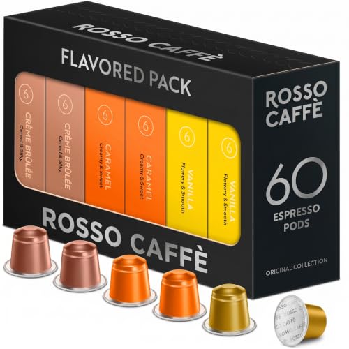 ROSSO CAFFÈ Espresso Pods for Nespresso Original Machines, Variety Pack 60 | Six Distinct Coffee Blends • Smooth to Intense Roasts • Rich Crema