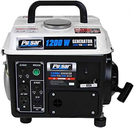 Pulsar 1,200W Carrying Handle, PG1202SA Gas-Powered Portable Generator, 1200W, Black/White