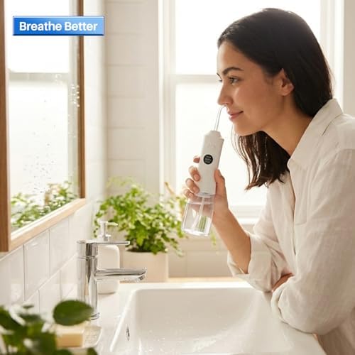 Nasal Irrigation System, Electric Nasal Rinse Machine for Sinus Relief & Nasal Care, Cordless Neti Pot with 4 Tips & 60 Salt Packs