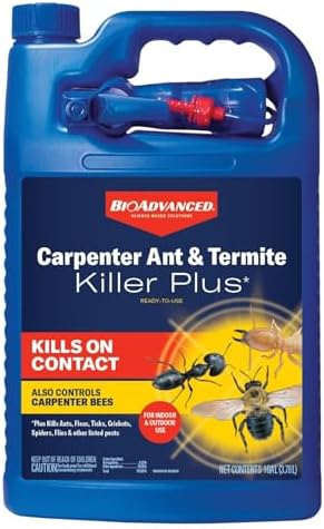 BioAdvanced Carpenter Ant & Termite Killer Plus Spray - 1 Gal Bottle | Ready-to-Use - Kills Carpenter Bees - Indoor & Outdoor Insect Control - Sprayer Included