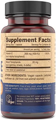 DEVA Vegan Vitamins Natural Vitamin E 400IU with Mixed Tocopherols, Supports Immune System & Skin Nutrition, Natural Antioxidant & Gluten Free, Dairy Free, Non-GMO, 90 Capsules