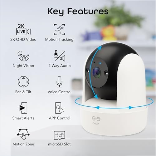 Geeni Orbit 3MP Smart PTZ Security Camera – 2K HD Indoor Security Camera with Auto-Follow Motion Tracking, Pan, Tilt, & Digital Zoom