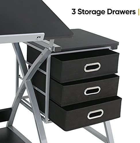 ZENY Drafting Table and Stool, Tilted Draft Table Desk w/Drawers, Artist Drawing Desk Craft Table for Drafting, Painting, Reading, Writing