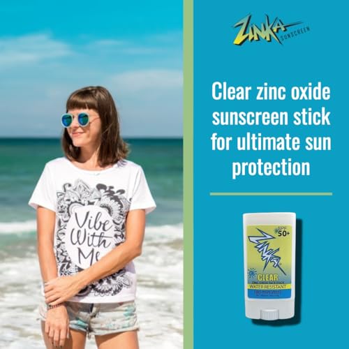 Zinka Clear Zinc Oxide Sunscreen Stick SPF 50, Travel-Friendly & Non-Greasy, Broad Spectrum UV Face Shield for Sensitive Skin