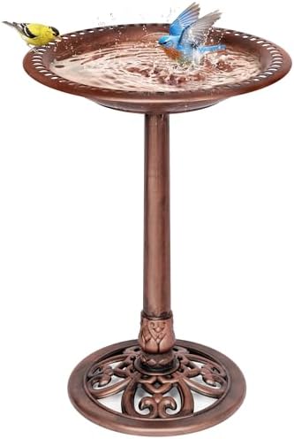 VIVOHOME Bird Bath for Outside, Polyresin Pedestal Birdbath, Green | Weather-Resistant, 20-Inch Bowl, 28-Inch Height, for Outdoor/Garden, Bird-Friendly, Easy to Clean