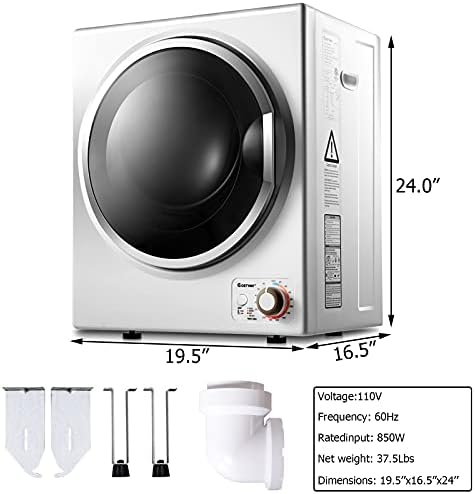 COSTWAY Compact Laundry Dryer, 110V Electric Portable Clothes Dryer with Stainless Steel Tub