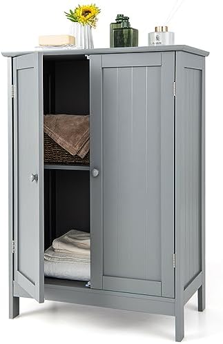 GLACER Bathroom Floor Cabinet, Wooden Storage Cabinet (White)