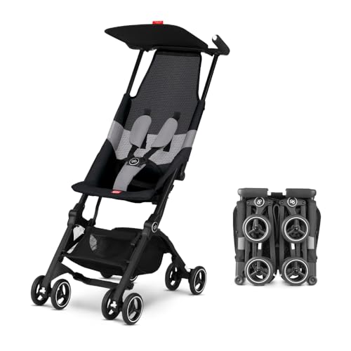 gb Pockit+ All-Terrain, Ultra Compact Lightweight Travel Stroller with Canopy and Reclining Seat in Velvet Black