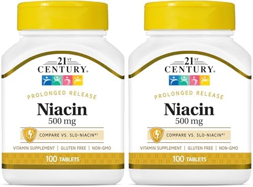 21st Century Niacin 500mg Prolonged Release Tablets, Vitamin B3, 100ct | Vitamin B3 Niacin 500 mg, Energy Metabolism, Heart & Nervous System Support, Prolonged-Release Formula, Non-GMO, Gluten Free