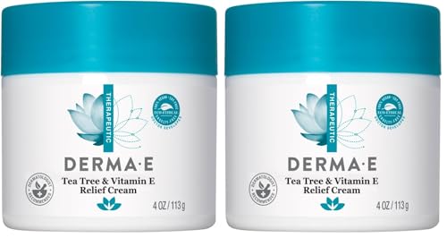 Derma E Tea Tree and Vitamin E Relief Cream – Deeply Moisturizing Tea Tree Lotion – Vitamin E Cream Soothes, Calms and Nourishes Dry, Irritated Skin, 4 oz