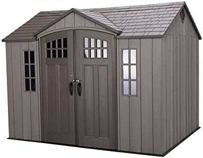 Lifetime 10 ft x 8 ft Outdoor Storage Shed – Heavy-Duty Resin Backyard Shed with Skylights, Windows, Steel-Reinforced Textured Walls