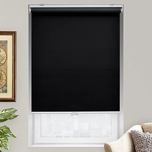 AOSKY Blackout Cordless Roller Shade for Indoor Windows, 23"W x 72"H, Black | Black Out Window Shade with Spring System