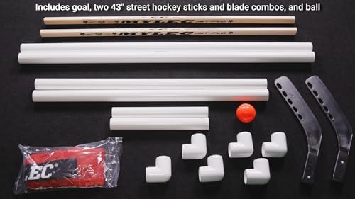 MyLec Deluxe Hockey Set, with 1 Hockey Goal, 2 43" Hockey Sticks & 1 Soft Ball, Sleeve Netting System, PVC Tubing Net, Lighweight & Durable