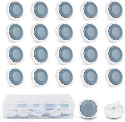 Teflon Furniture Sliders, 20pcs 1inch Square Furniture Glides with Nail for Carpet Tile Hardwood (Grayish Blue)