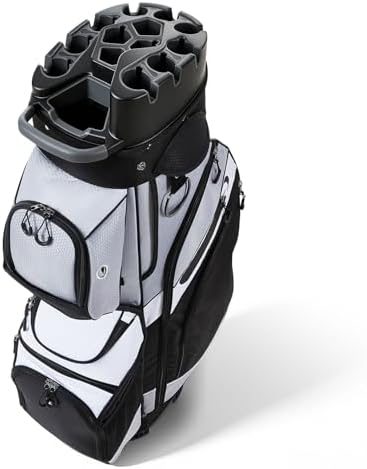 VEVOR Golf Cart Bag, 14 Way Molded Lock Top Divider Organizer, Golf Club Bag with Full-Length Divider, Handles, Storage Pockets, Shoulder Strap, Rain Hood, Smooth Zippers for Men & Women