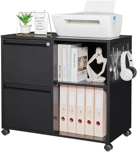 Mobile 3 Drawer File Cabinet with Lock-Metal Lateral Rolling Printer Stand Filing Cabinets for Home Office-Storage A4/F4/Letter (White)