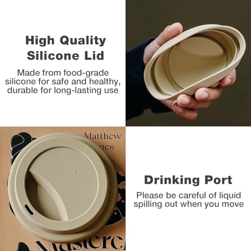 Gencywe Ceramic Travel Mugs with Silicone Lids, 15 oz Portable Coffee Mug Travel Unique To Go Mug, Reusable Coffee Cups with Non-Slip Sleeve