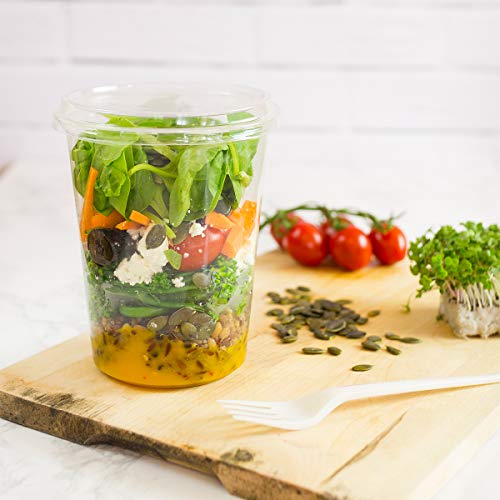 Vegware Compostable 32oz Clear Round Deli Containers, Case of 500, PLA Plastic Meal Prep, Made from PLA, A Renewable Material Made from Plants