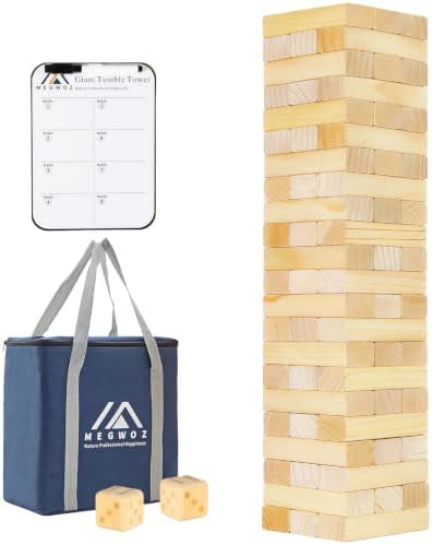 Megwoz Giant Tumble Tower Games for Kids and Adults 57 Blocks New Zealand Pine Wooden Blocks Stacking to Over 4.2FT Family Game for Indoors Outdoors