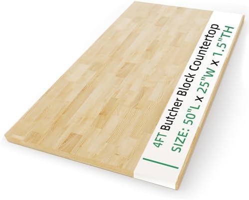 Butcher Block Countertop Wood Tabletop - 4FT Solid Birch Wood Table Top, Unfinished Hardwood Butcher Block Slab for Kitchen Countertops, Island, Desk Top, Workbench Top, Tabletop 50"x25"x1.5"