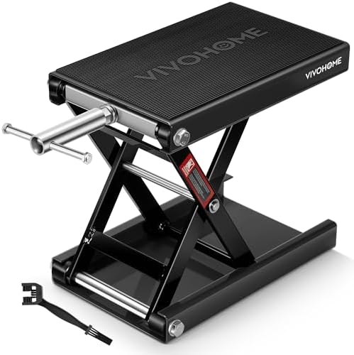 VIVOHOME 1100 LBS Motorcycle Lift Scissor Jack, Wide Deck Hoist Stand, Red | Height Adjustable Center Stand with Crank, Steel Lift for Cruiser, Dirt Bike, ATV