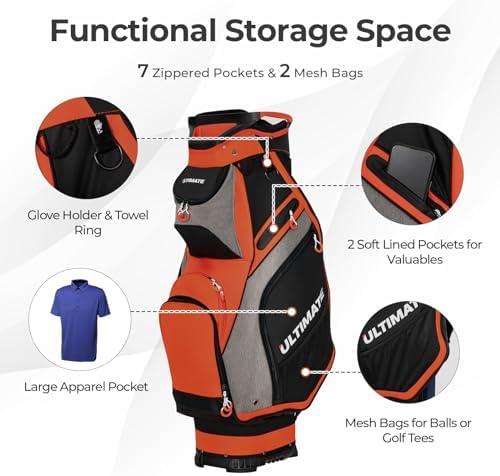 Goplus Golf Cart Bag with 14-Way Top Organizers, Lightweight Portable Golf Club Bag W/7 Zippered Pockets Including Waterproof Valuable Pockets