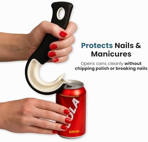Jokari Ring Pull Can Opener for Soda and Food Cans Arthritis Aid with Non Slip Grip for Seniors Kids and Nail Protection Manual Pull Tab Tool for Easy Open Cans Black Dishwasher Safe | Non Slip Grip, Seniors Kids, Nail Protection Manual Pull Tab Tool, Ea…