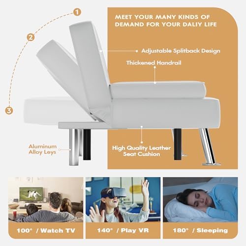 JUMMICO Faux Leather Futon Sofa Bed, Sleeper Sofa with Adjustable Backrest
