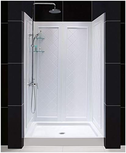 DreamLine 32 in. D x 32 in. W x 76 3/4 in. H Center Drain Acrylic Shower Base and QWALL-5 Backwall Kit In White, DL-6195C-01