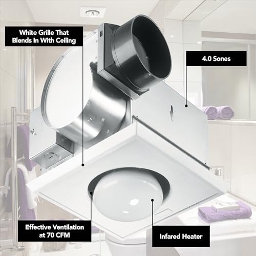 Broan® Ceiling Bathroom Exhaust Fan/Infrared Heater, 70 CFM, 250-Watt