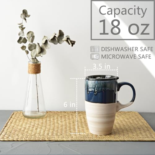 Bosmarlin Ceramic Travel Coffeel Mug with Handle and Lid, 18 oz, Portable Coffee Cup for Car Cup Holder, Microwave and Dishwasher Safe