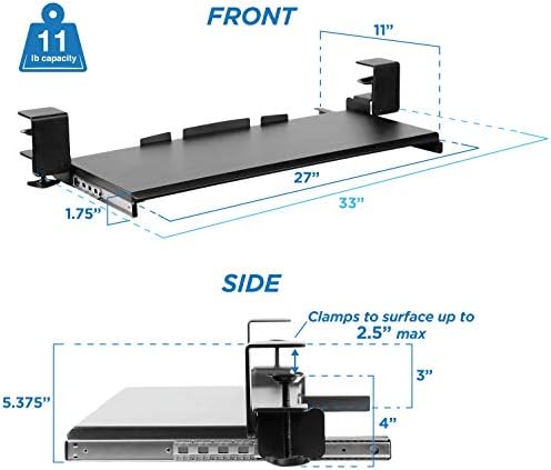 Mount-It! Keyboard Tray Under Desk, Clamp-On No-Drill Slide-Out Keyboard Drawer with Mouse Platform, 27" x 11" Ergonomic Keyboard Tray for Home Office
