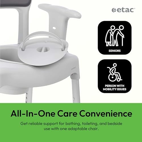 Etac Swift Commode – 3-in-1 Multi-Purpose Chair: Use as a Bedside Commode, Shower Chair & Toilet Seat Raiser – Height Adjustable, Lightweight