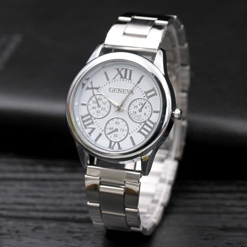 Women Girls Wholesale 2 Pack Watch Set Roman Numerals Dial with 3 Decorated Small Sub-dials Men Business Stainless Steel Quartz Analog Wrist Watches
