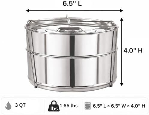 Stackable Stainless Steel Insert Pans - Inserts for Instant Pot - Pan for Instapot - Accessories for Instant Pot- FITS 6 QT and Above - Single Size - Pressure Cooker Steamer Pan Accessories