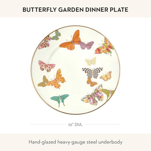 MACKENZIE-CHILDS Enamel Dinner Plate, Butterfly Garden | Hand-applied design, decorative dinnerware plate made from enameled steel, 10" dia.