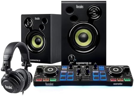 Hercules DJ Starter Kit | Starlight USB DJ Controller with Serato DJ Lite Software, 15-Watt Monitor Speakers