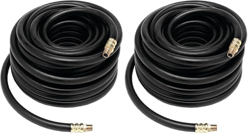 Performance Tool M603P 3/8 in. x 50 ft. Rubber Air Compressor Hose | 1/4-inch NPT fittings. Handles up to 300 PSI. Flexible, lightweight shop air hose is kink and weather resistant