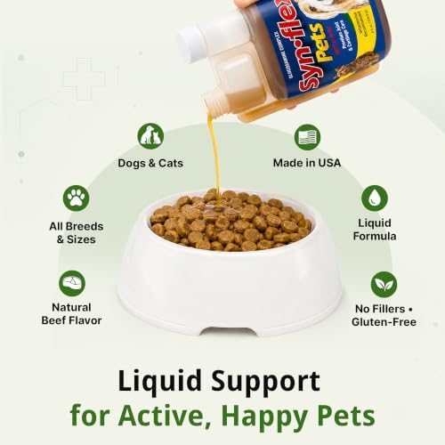Synflex Concentrated 8oz Joint Supplement Bottle | Glucosamine Chondroitin Liquid for Dogs & Cats | Boswellia Yucca Manganese | Beef Flavor | Made