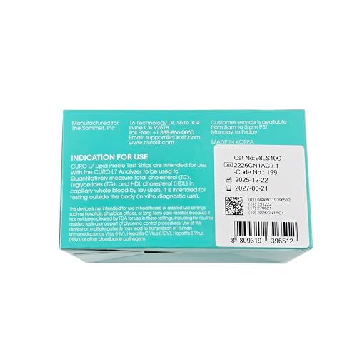 CURO-L7 Professional Grade Blood Cholesterol Testing with Home KIT - All-in-One Test Device, Test Strips 5ea, Lancets, and EziTube Rod Included