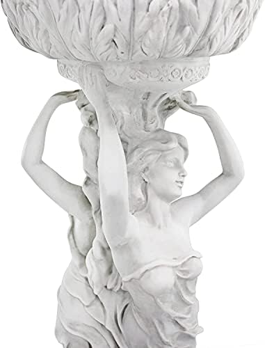 Design Toscano Les Filles Joyeuses Dancing Maidens Pedestal Column Plant Stand with Urn, 36 Inch Tall, Cast Stone Resin, Antique Stone Finish