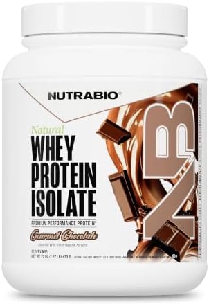 NutraBio Natural Whey Protein Isolate Protein Powder, 25g Protein with Complete Amino Acid Profile, Non-GMO, Soy & Gluten Free, Low Carb, Low Calorie - 20 Servings- Chocolate