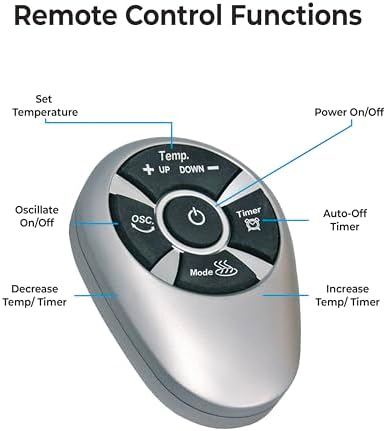 Comfort Zone Electric Oscillating Ceramic Tower Space Heater, Remote, Backlit Digital Thermostat & Temperature Display, Timer, & Overheat Sensor