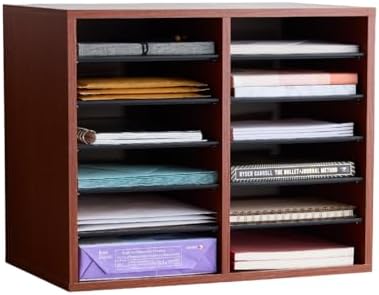 Safco Literature Organizer, 12 Compartments, Office and Classroom Mailbox with Adjustable Shelves, Wood Paper and Mail Sorter, Cherry