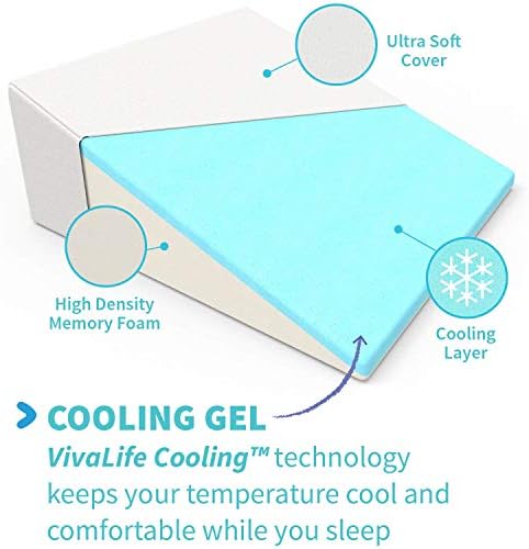 Bed Wedge Pillow Gel Memory Foam Top - Cooling Elevated Support Cushion for Lower Back Pain, Acid Reflux, Heartburn, Allergies