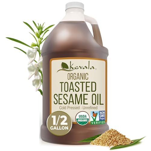 Kevala Organic Toasted Sesame Oil - 1 gal, Made with Organic Sesame Seeds | Medium Smoke Point Suitable for Light Roasting and Stir-Frying, Kitchen Pantry Essential Vegetable Oil, Salad Dressing Base