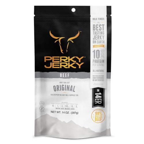 Perky Jerky Original Turkey Jerky, 14oz - Low Sodium - 10g Protein per Serving - Low Fat - 100% U.S. Sourced - Handcrafted, Tender Texture and Bold Flavor